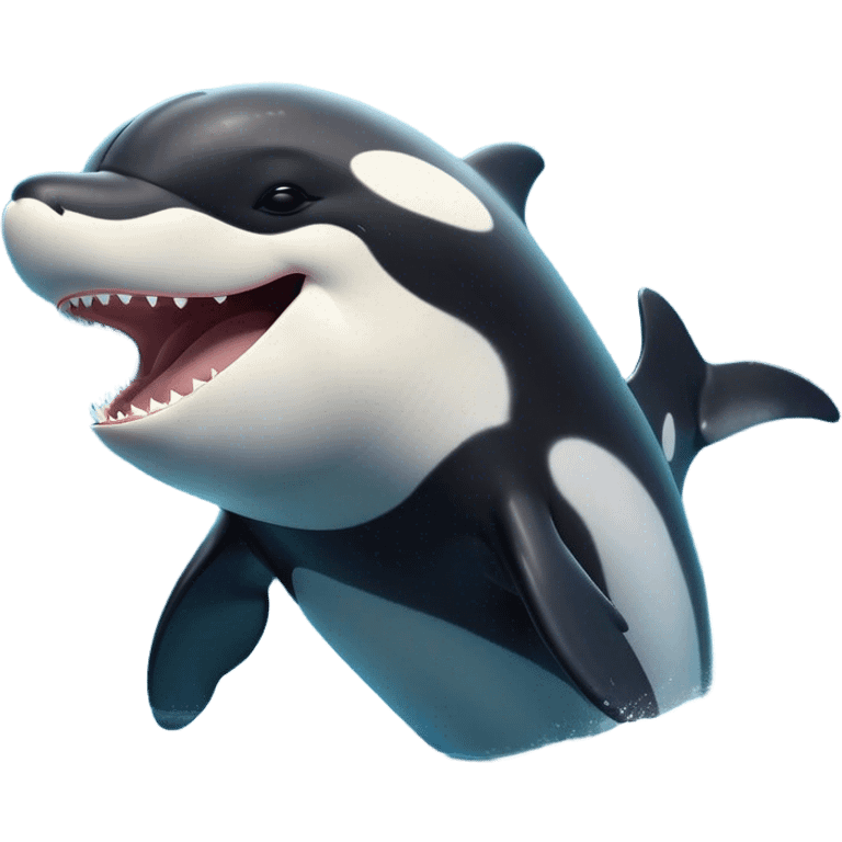 Cinematic Cute Yawning orca Portrait Emoji, Head tilted slightly with a dramatic, wide-open yawn, showcasing a sleek black-and-white body with gently relaxed fins and sleepy, half-closed eyes, Simplified yet irresistibly adorable features, highly detailed, glowing with a soft, cozy marine glow, high shine, relaxed yet expressive, stylized with a dash of whimsical deep-sea charm, soft glowing outline, capturing the essence of a drowsy yet affectionate orca that appears ready to stretch out in the waves for a nap! emoji