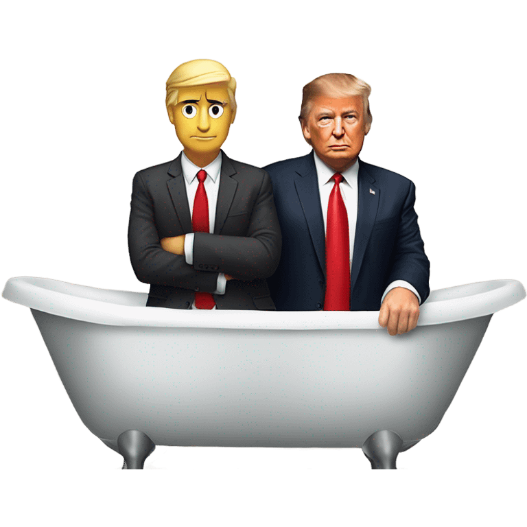 President Donald Trump wearing a suit and red tie in the bath tub with Raymond Falack  emoji