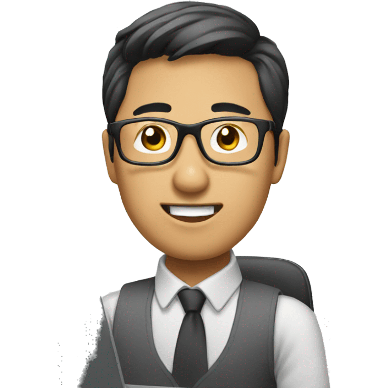 Asian office worker wearing glasses using laptop emoji