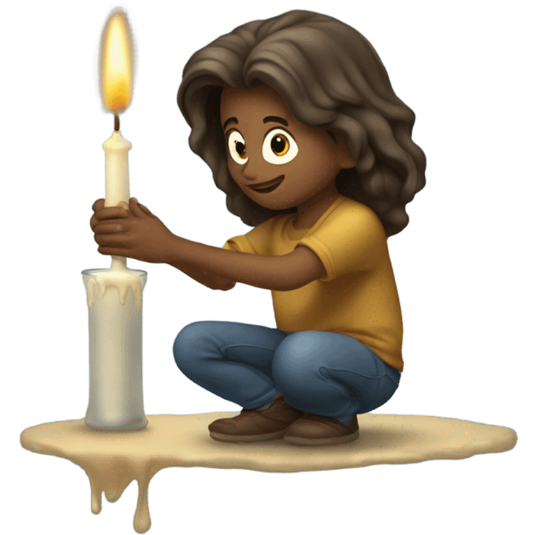 Squatting boy with long hair pouring alcohol in a candle emoji