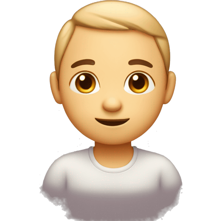 Create a simple, round-headed cartoon character with a shy smile, closed eyes, blush on cheeks, and hands held together in a bashful pose. emoji