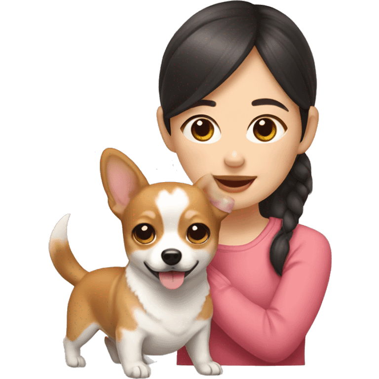 Korean girl with corgi-chihuahua mix  emoji