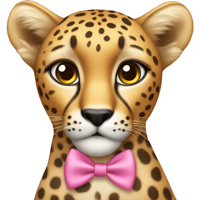 A cheetah wearing a pink bow on its ear emoji