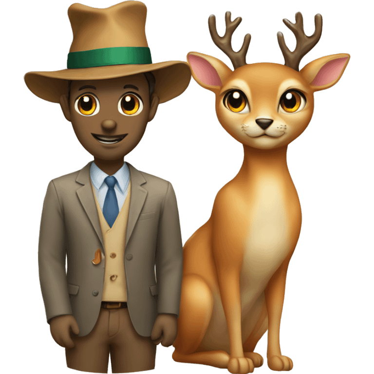 A deer and a cat with hats on emoji