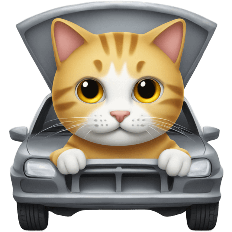 Cat with a wrench on a car hood, emoji style emoji