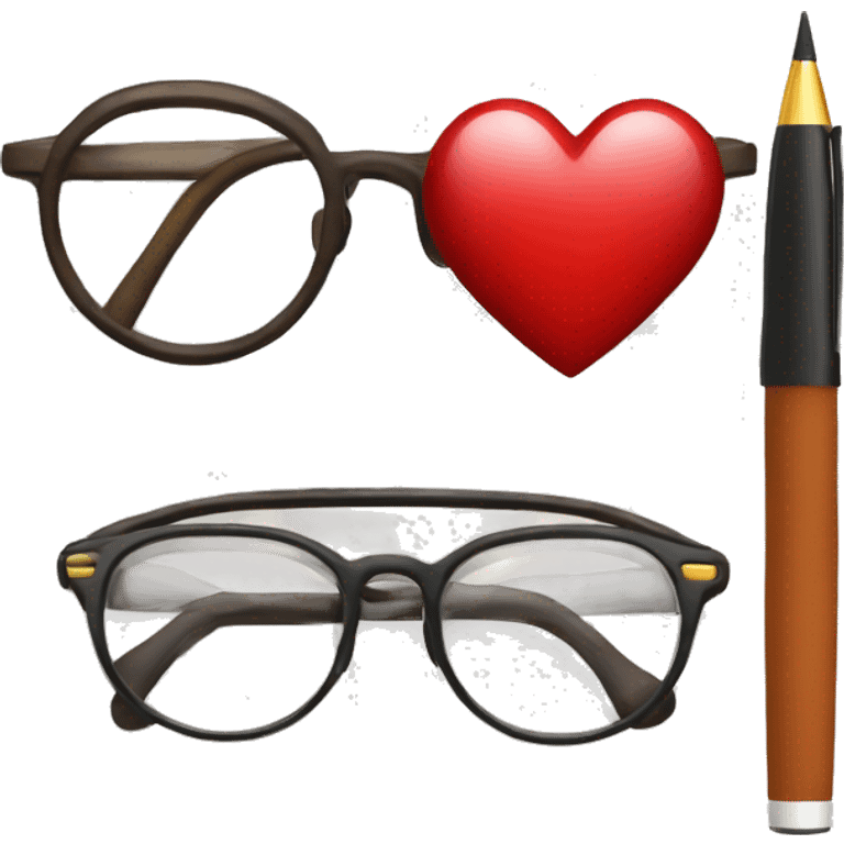 Glasses, pens and English heart emoji