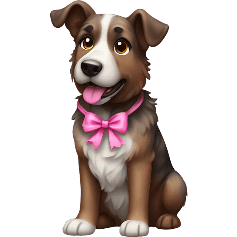 Brindle shepherd dog with white chest with pink bow emoji