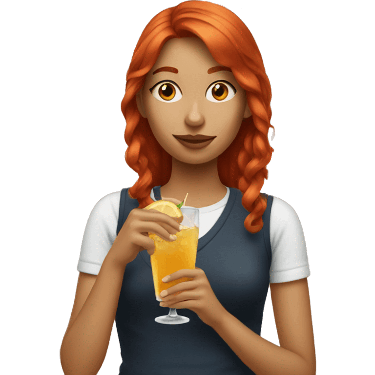 red haired young woman having a drink emoji