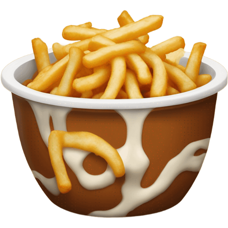 Bowl with fries and cheese curds on top covered in gravy emoji