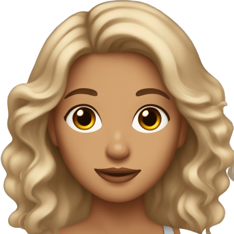 Pretty tan woman with brown wavy hair and brown eyes and long lashes emoji