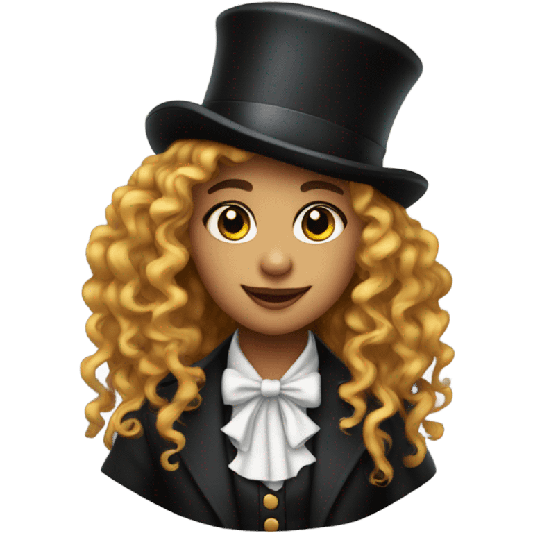 Girl with long curly hair top hat circus emoji