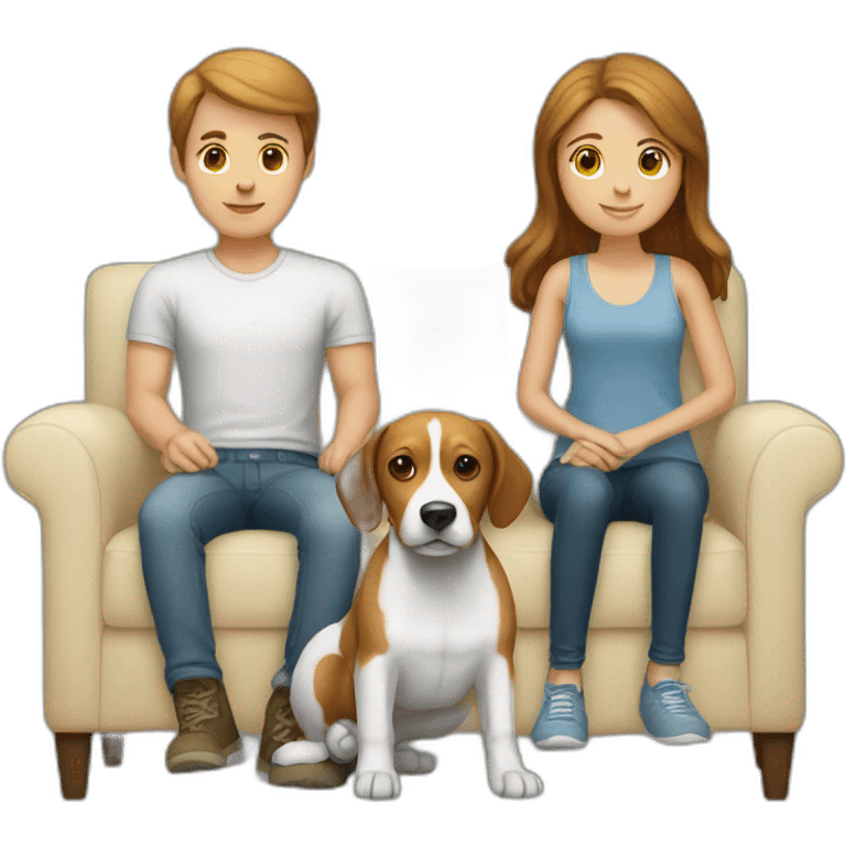 Brown hair White boy and girl with beagle Sit on couch emoji