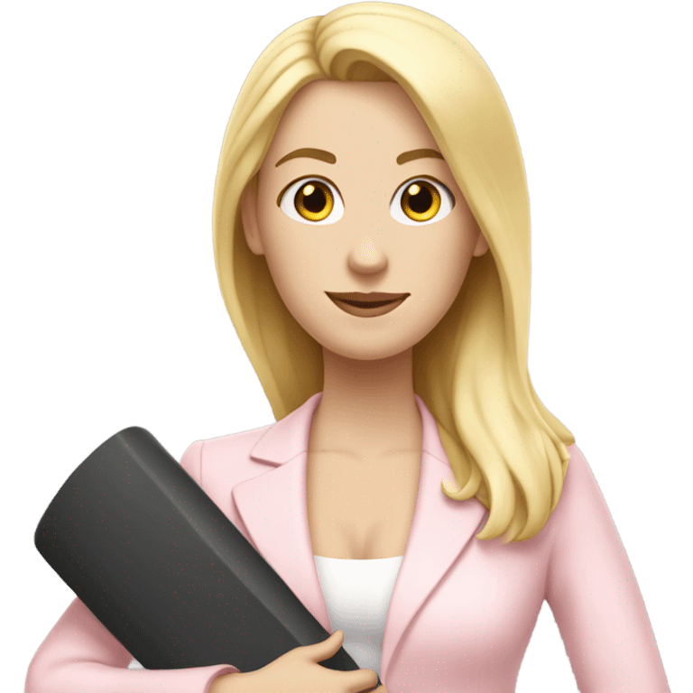 A blonde white girl in a light pink suit with a fitness mat emoji