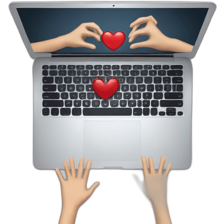 Laptop with hands making heart emoji emoji