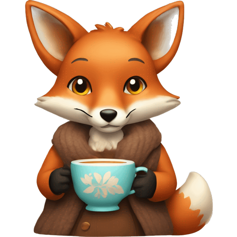 A cozy fox with hot tea in hands emoji