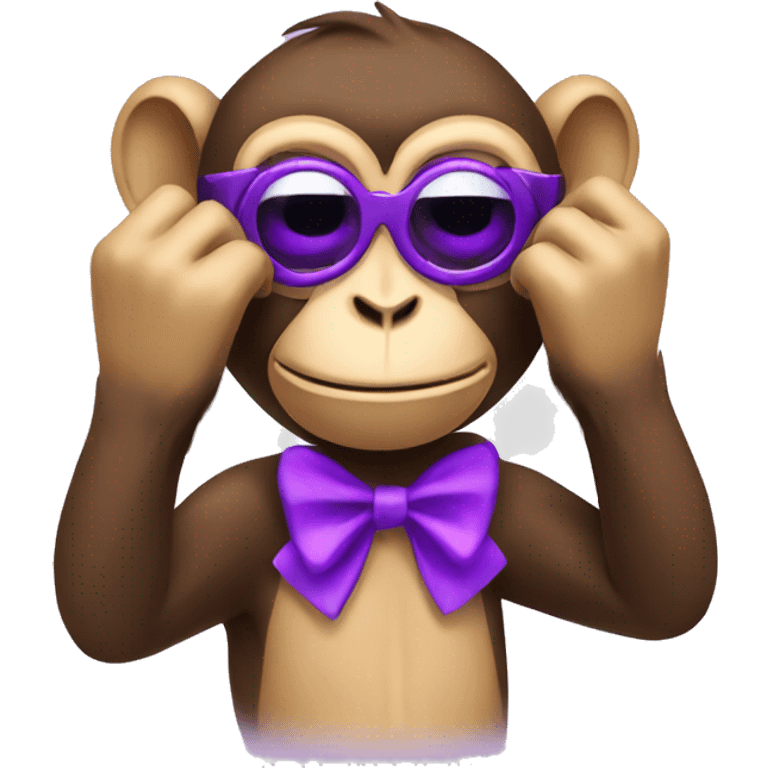 Monkey covering eyes with hands with a purple bow  emoji