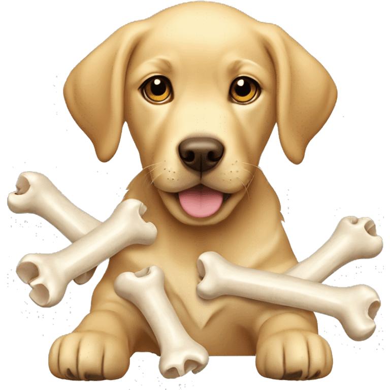 Cute golden Labrador puppy with a many bones  emoji