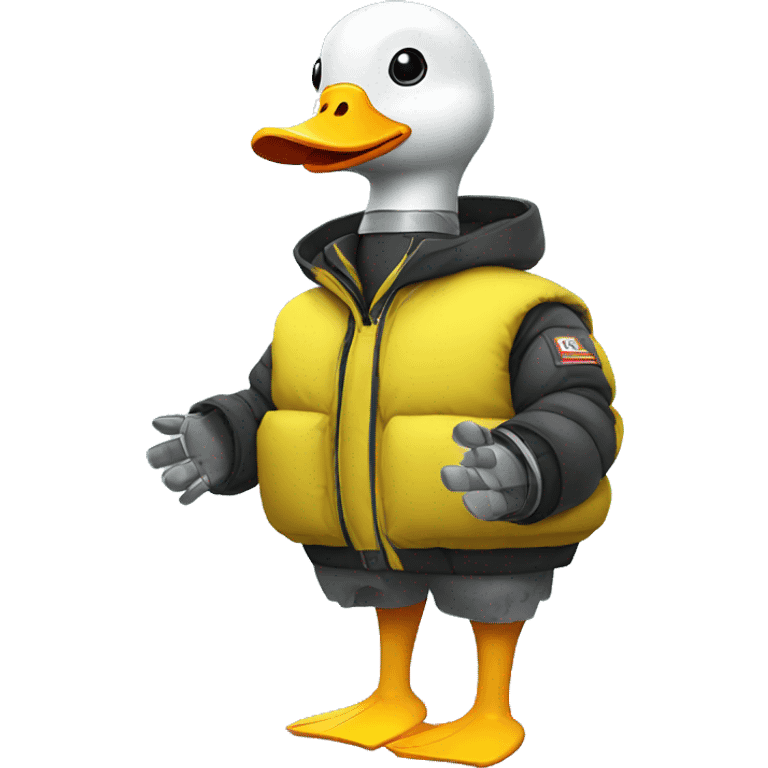 Robot duck with a north face puffer jacket  emoji