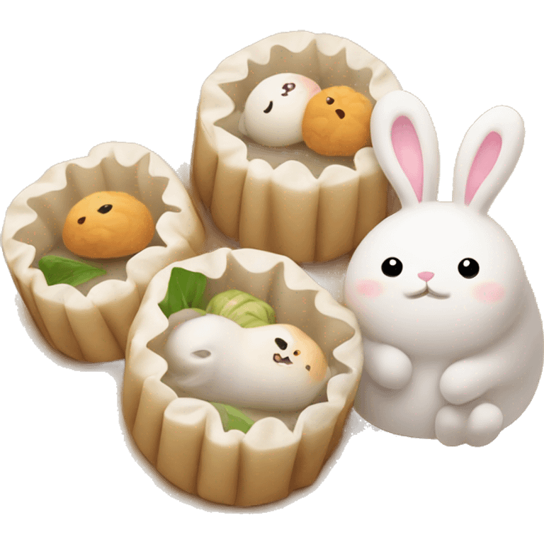 Dim sum with cute bunny emoji