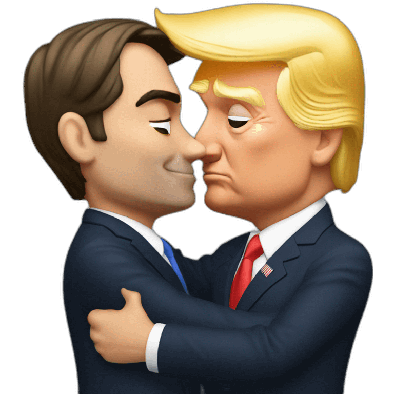 Bolsonaro kissing Donald Trump and blushing and touching emoji