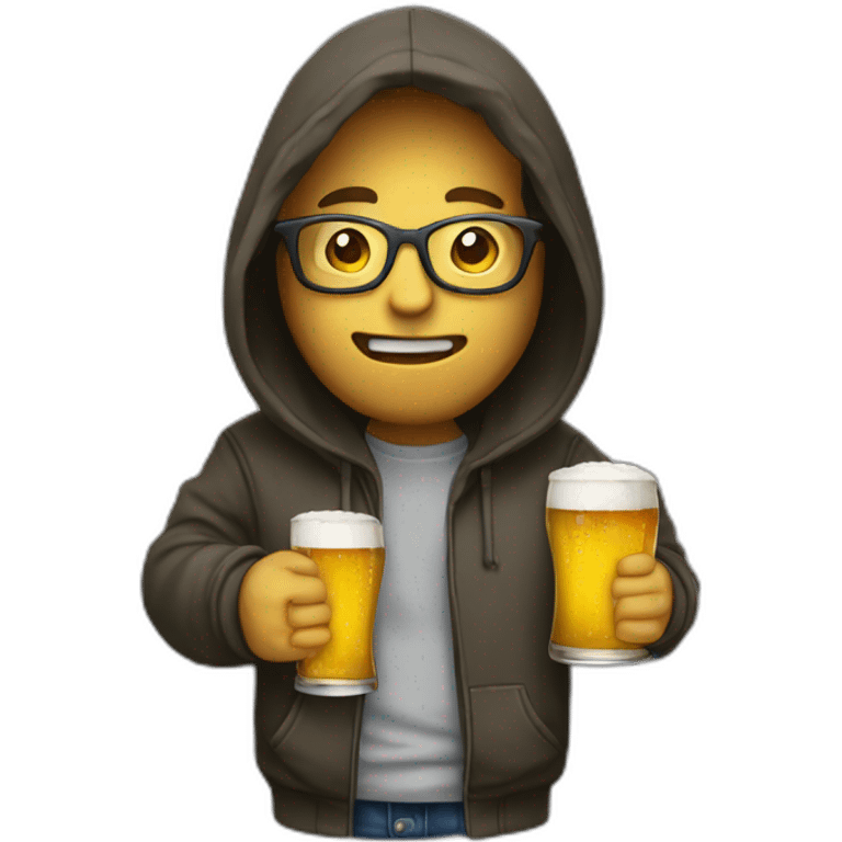 emoji programmer in hoodie holds beer emoji