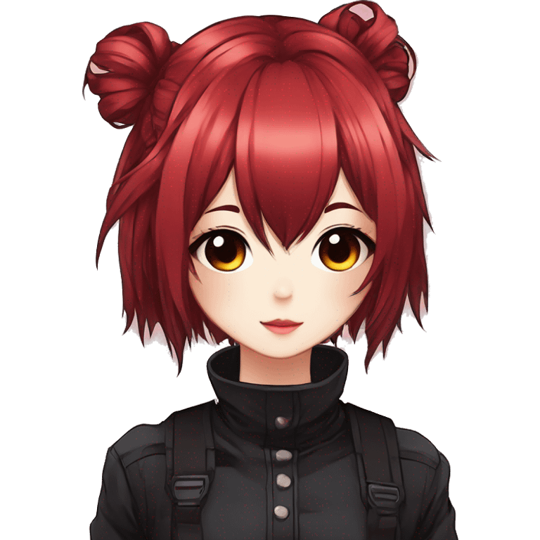 Gorgeous anime style shojo character with blushing face aesthetic and pretty edgy black red punk hair with hair garment trending style emoji