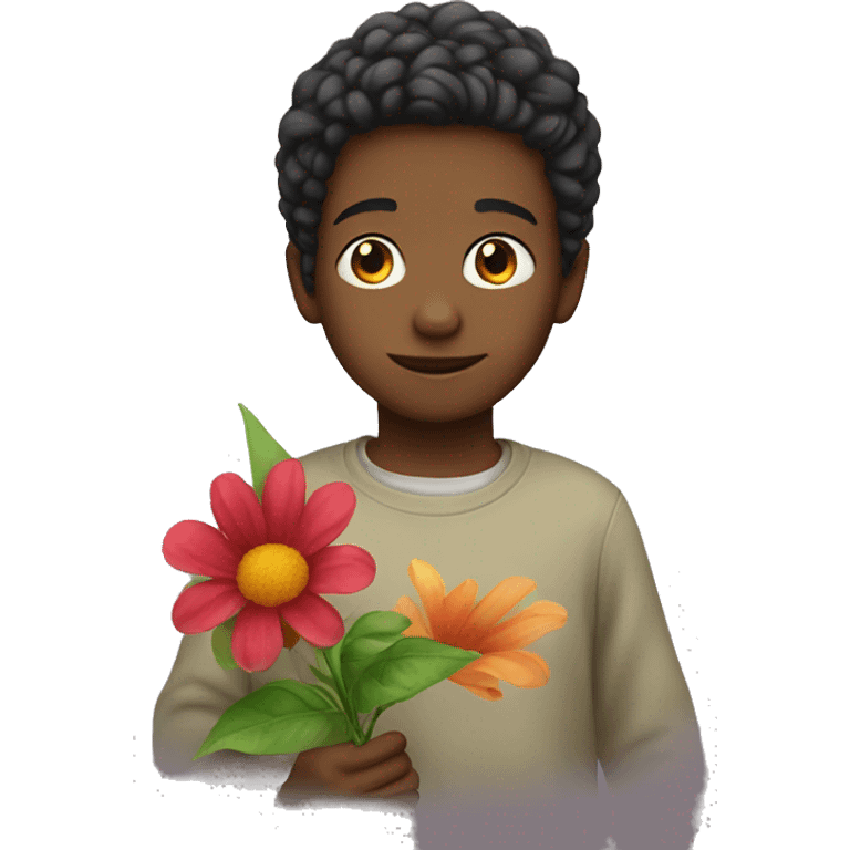 A boy with flower emoji