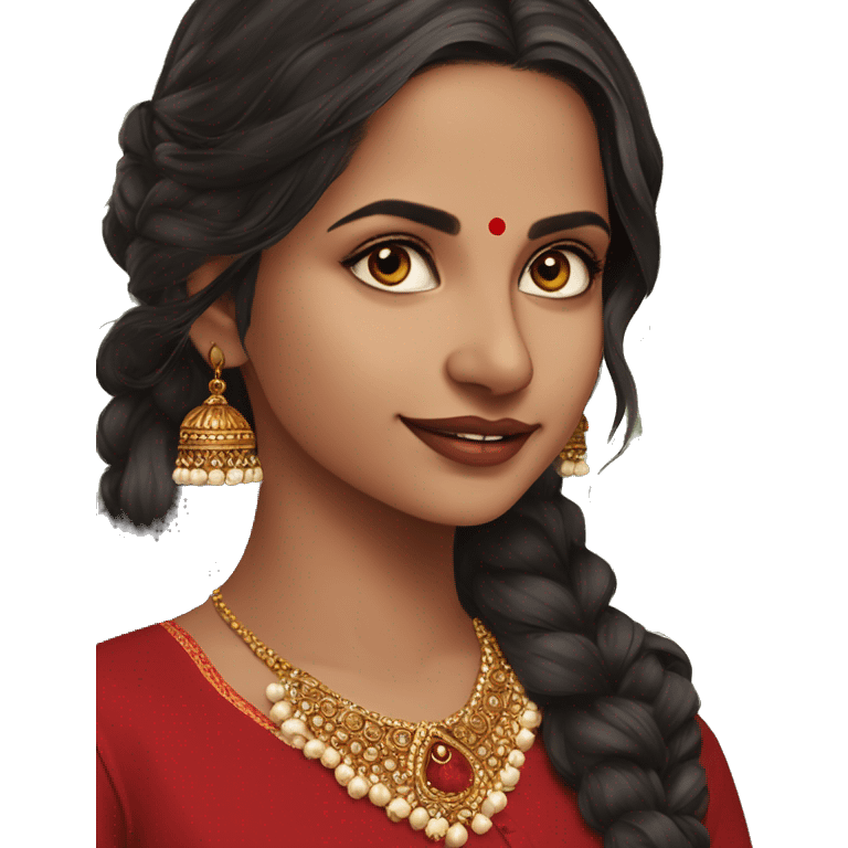 indian girl wearing full sleeve blood red kurti with jhumkas emoji