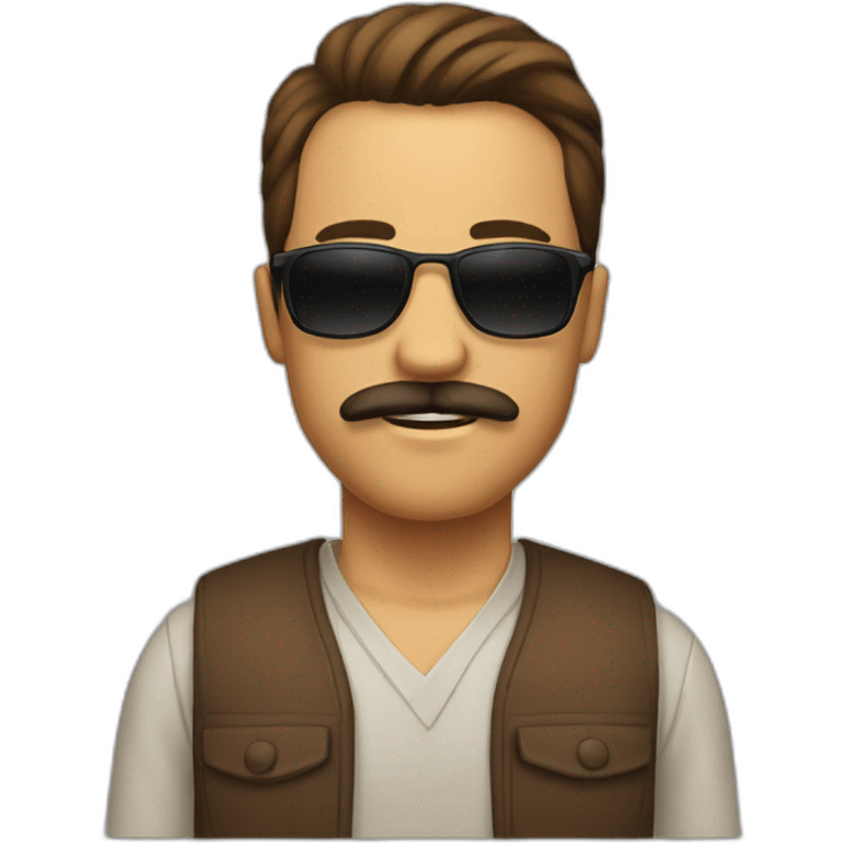 man with brown hear, mustache and beard. he has sunglasses emoji