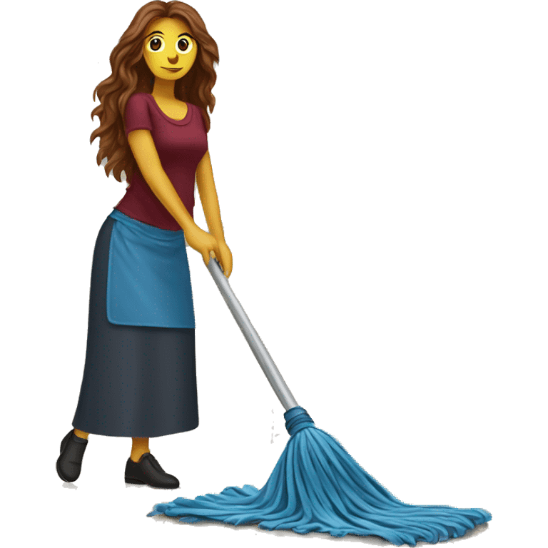 Beautiful burgundy long haired woman mopping the floor emoji