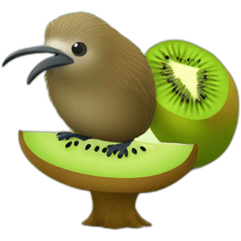 kiwi bird sitting on a kiwi fruit emoji