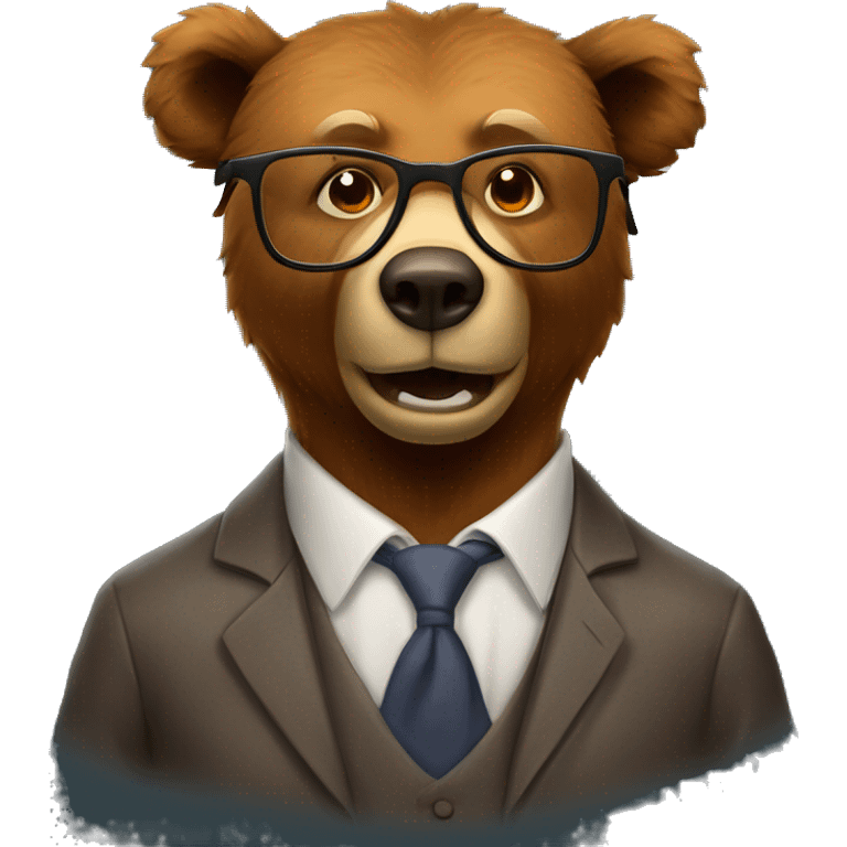 Brown bear animal dressed as a university professor wearing thick rimmed tortoiseshell glasses emoji