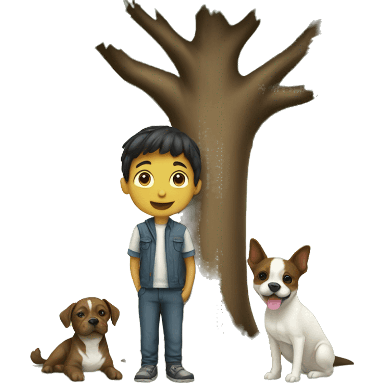 boys and pets by tree emoji