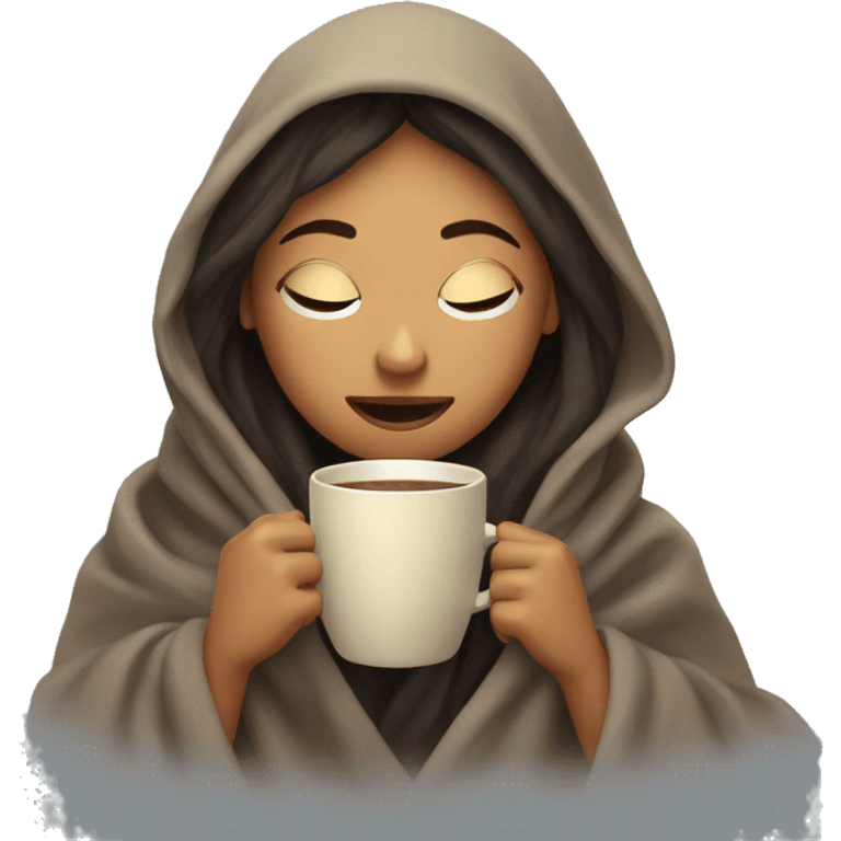 girl inside a blanket sipping coffee eyes closed emoji