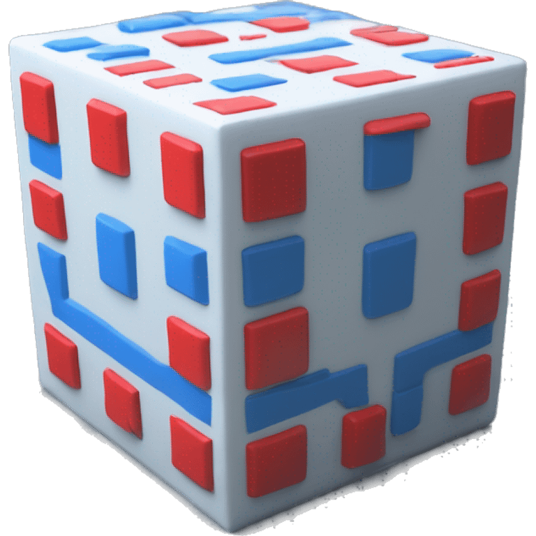 Create one cube-shaped object with number 0(blue color) and 1(red color) displayed on its surfaces inside, representing a matrix or data grid. emoji