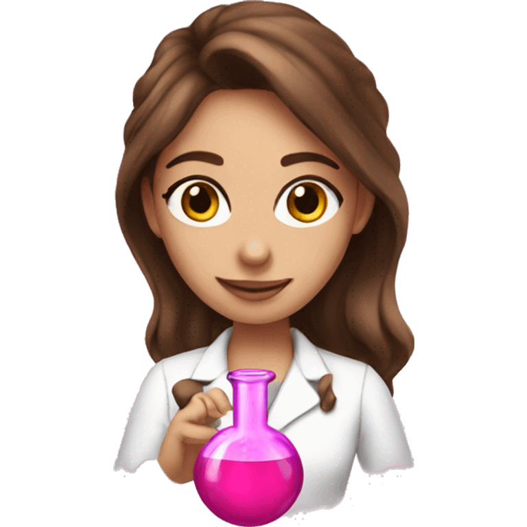 beautiful girl with brown hair doing pink chemistry  emoji