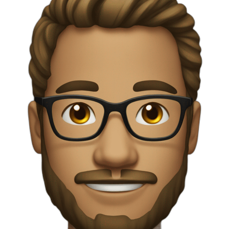 young man in late 20s with beard and ponytail glasses emoji