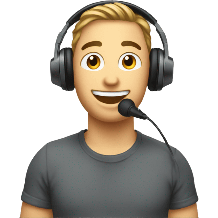 An emoji of podcaster mic in his hand and with headphones  emoji