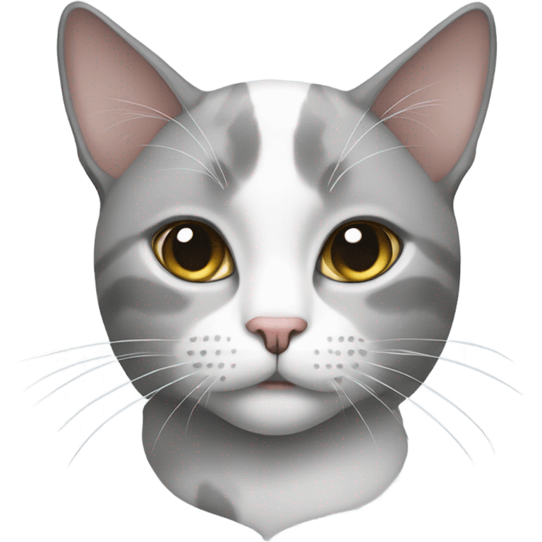 White and grey cat with symmetrical face emoji