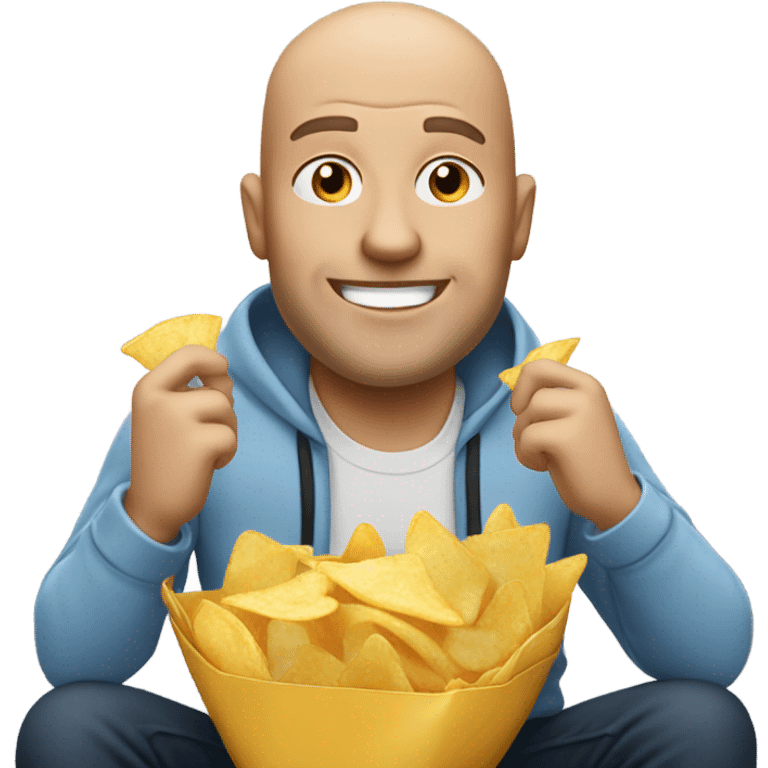 Bald white man eating a bag of chips emoji