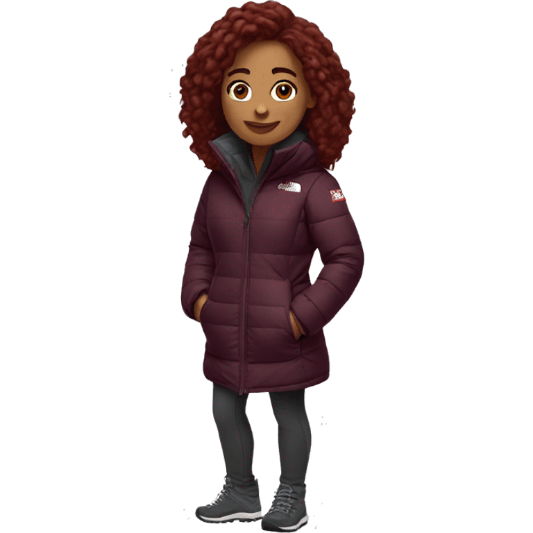 beautiful burgundy haired Girl wearing northface full body emoji