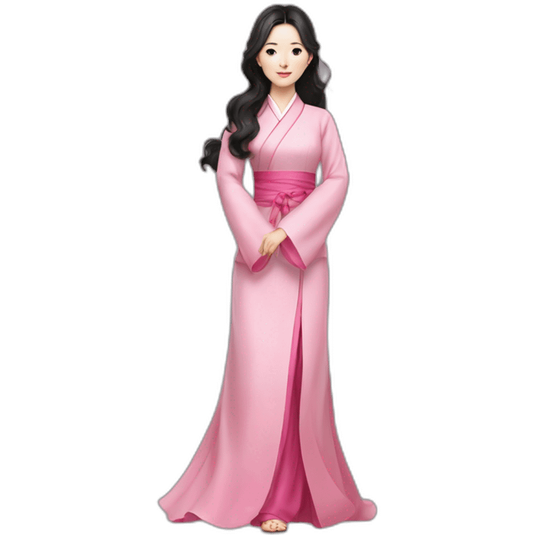 cute go yoon jung with wavy black hair posing with pink ao dai full body emoji