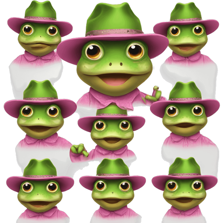 Frog wearing a pink cowboy hat doing finger guns emoji