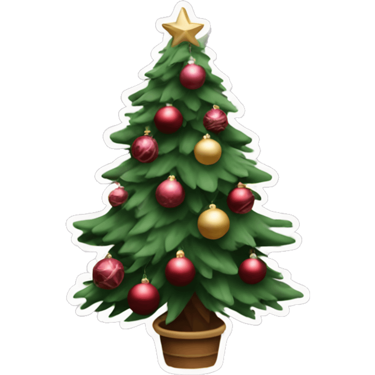 christmas tree with burgundy christmas balls and toys aesthetic  emoji