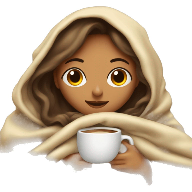 girl inside a blanket sipping coffee eyes closed emoji