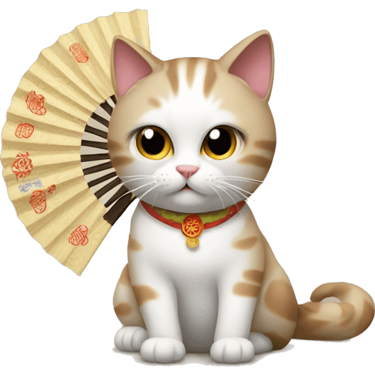 Cat using a chinese fan emoji