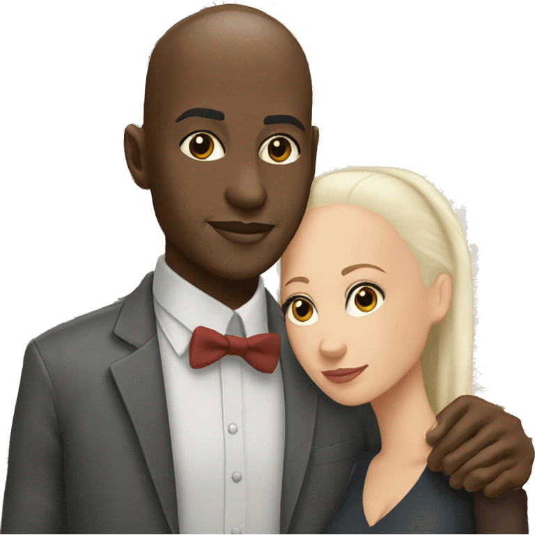 Black man bald / white woman brunette / kissing emoji