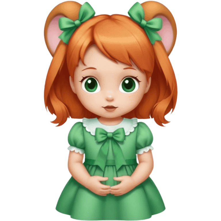 baby girl with  1 bunns bow   red blond mix hair  in green dress  emoji