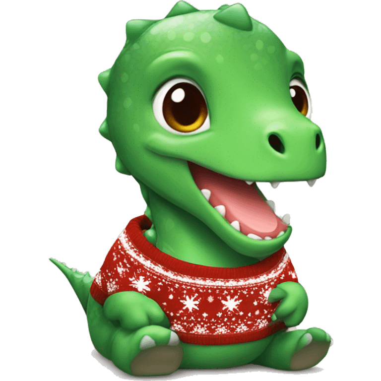 Cute baby dinosaur in a christmas sweater emoji