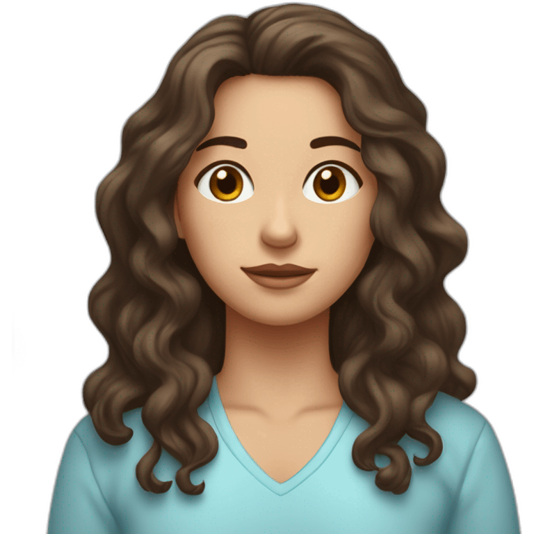 Brunette with wavy hair, brown eyes, 1,58 meterers tall, with her head pressed against a light blue very soft pillow because she’s embarrassed  emoji